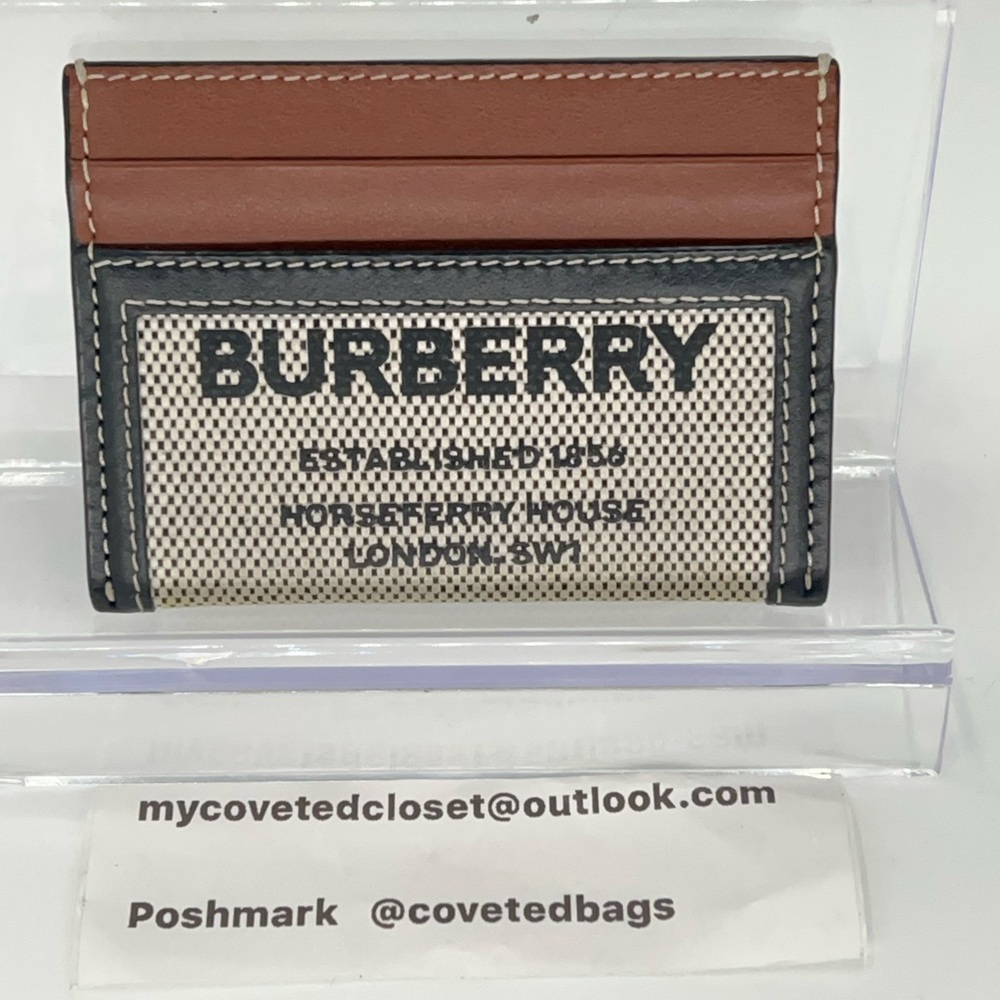 Burberry Tan and Black Logo Card Holder Pristine Condition